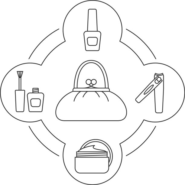 女人的钱包内容线性图标集图片下载