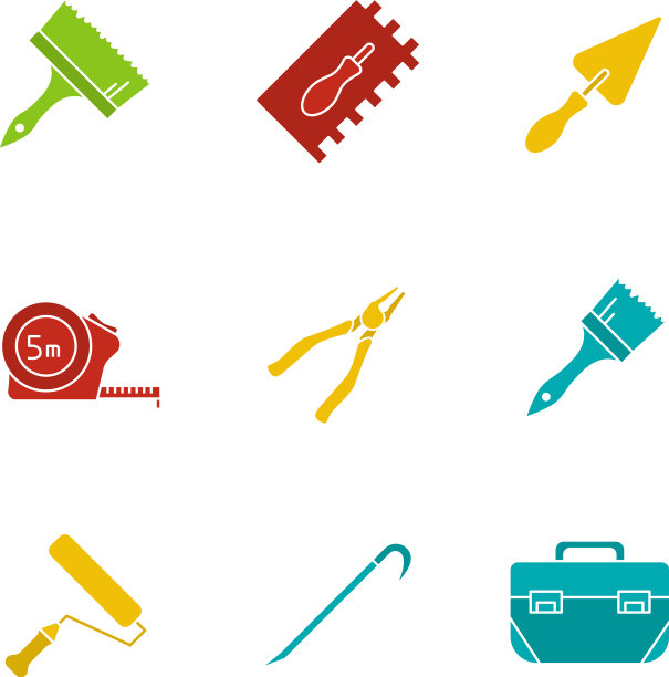 建筑工具字形颜色图标集图片下载