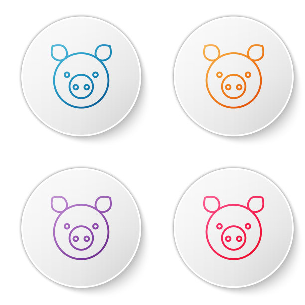 色线猪年生肖图标孤立在白色上图片下载