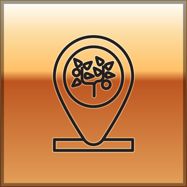 黑线位置和树图标孤立在黄金上图片下载