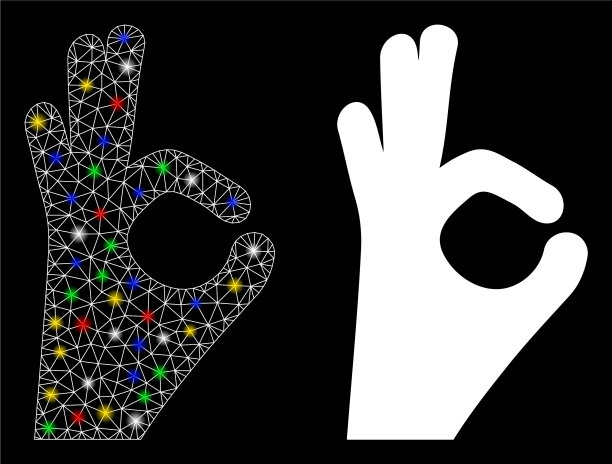 有光泽的网格胴体ok手势图标耀斑图片下载