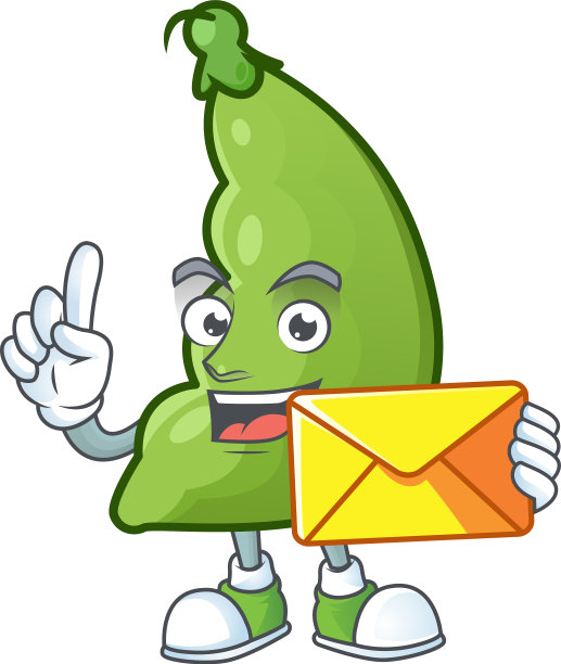 欢乐蚕豆卡通吉祥物与信封图片下载