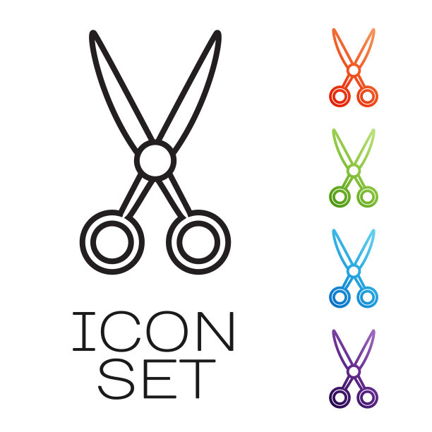 黑线剪刀发型师图标孤立上图片下载