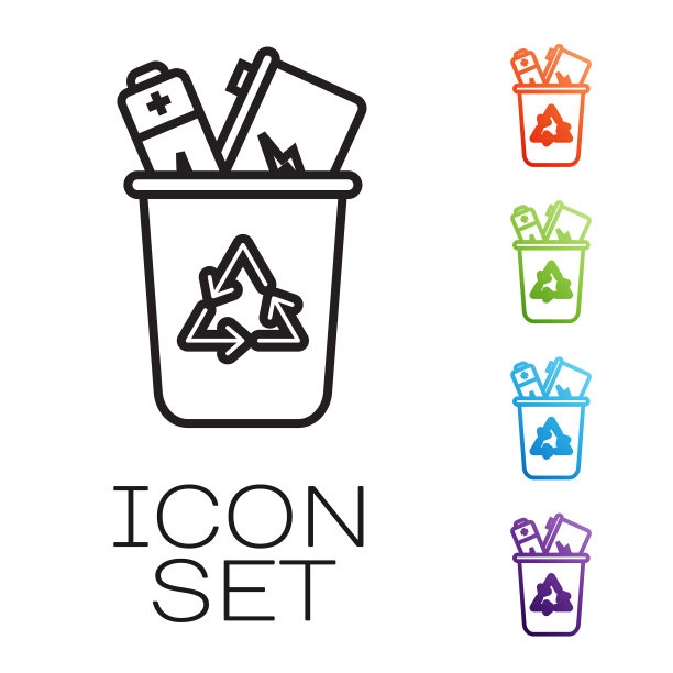 黑线回收站与回收符号图标图片下载