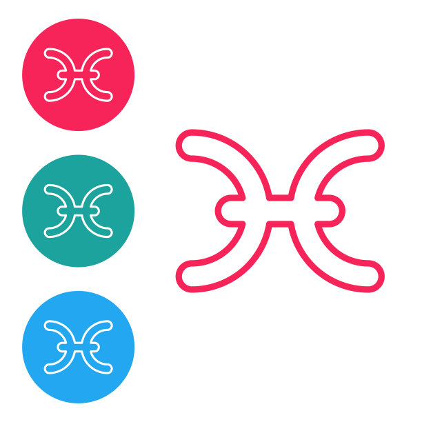 红色线双鱼座星座图标孤立在白色图片下载