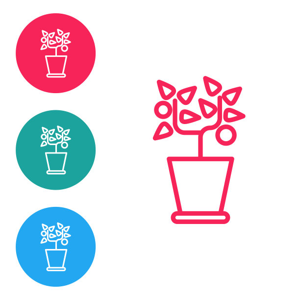 红色线植株在盆上孤立白色图标图片下载