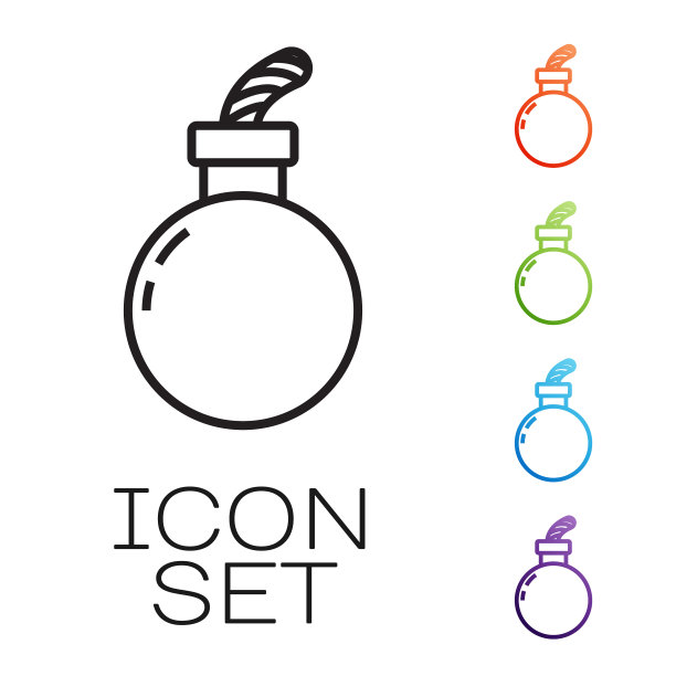 黑线炸弹准备爆炸图标隔离图片下载