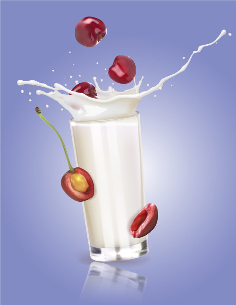 牛奶加樱桃在玻璃杯中图片下载