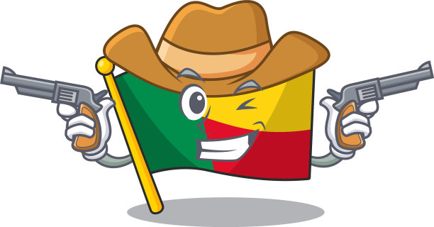 贝宁旗上滚动的吉祥物表演为牛仔图片下载