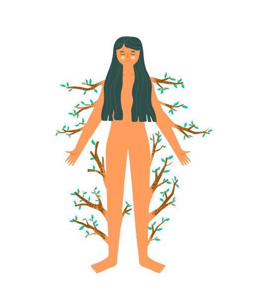 女人绿树枝头概念孤立图片下载