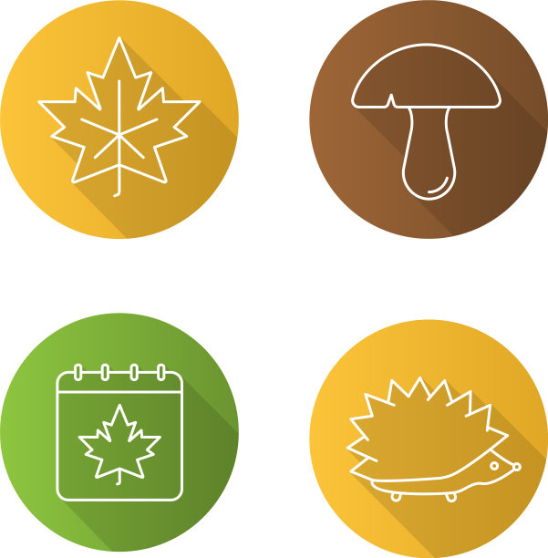 秋季平线性长阴影图标集图片下载