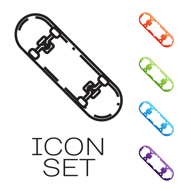 黑色线滑板把戏图标孤立在白色图片下载