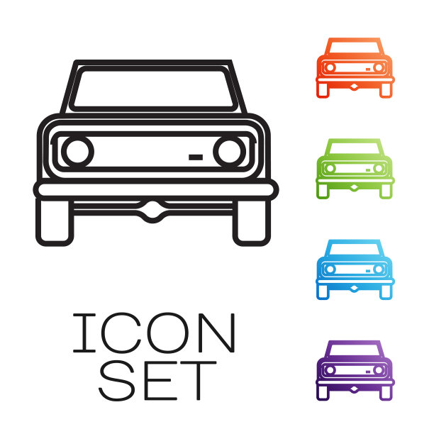 黑色线公路汽车图标孤立在白色图片下载