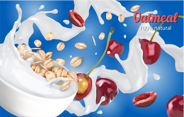 加牛奶和甜樱桃的燕麦片很现实图片下载