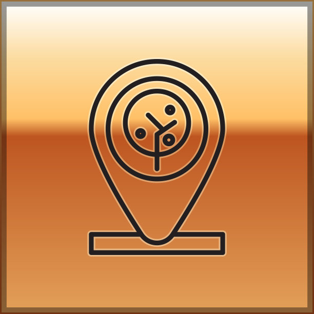 黑线位置和树图标孤立在黄金上图片下载