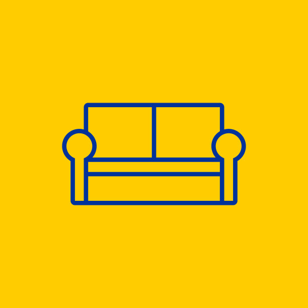 简单家庭休息室沙发上的蓝色线条图标图片下载