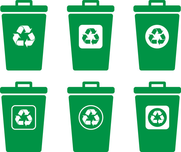 垃圾桶图标形状的回收标志设置图片下载