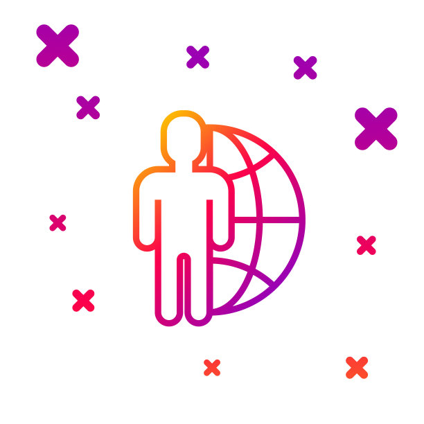 颜色线地球仪和人的图标孤立在白色图片下载