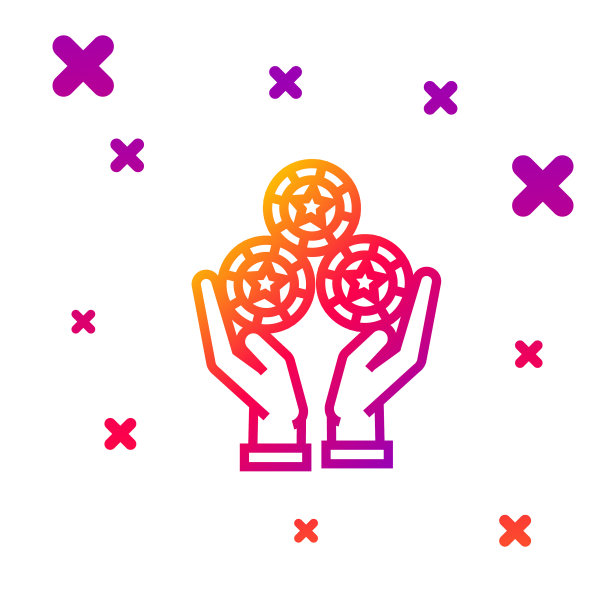 彩色线手握赌场芯片图标孤立图片下载