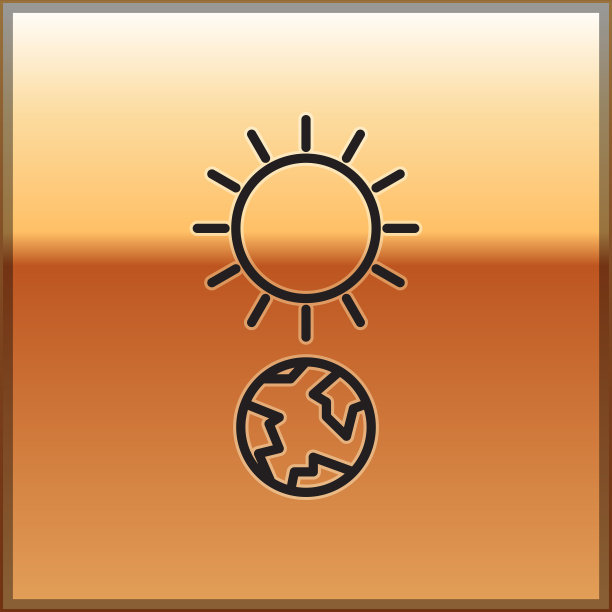 黑线至日图标孤立在黄金上图片下载