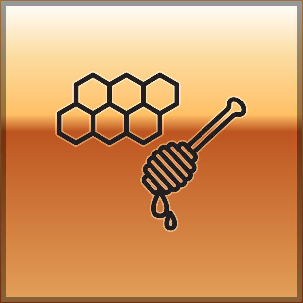 黑线蜂窝与蜂蜜勺粘图片下载