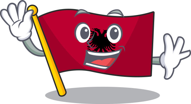 挥舞着可爱的笑脸国旗阿尔巴尼亚卷轴卡通图片下载