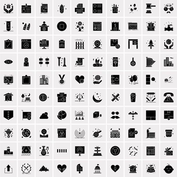 100个坚实的商业图标为网络和印刷图片下载