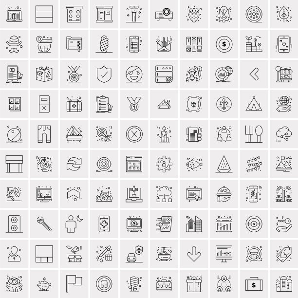 100个通用黑线图标在白色背景上图片下载