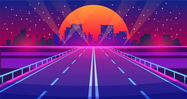 霓虹灯未来高速公路夜景素材图片