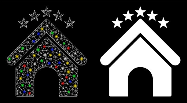 有光泽的网丝框架酒店星形图标与火炬图片下载