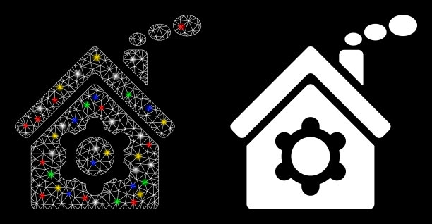耀斑网钢丝框架工厂建筑图标图片下载