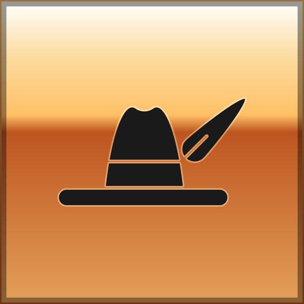 黑色啤酒节帽子图标孤立在黄金上图片下载