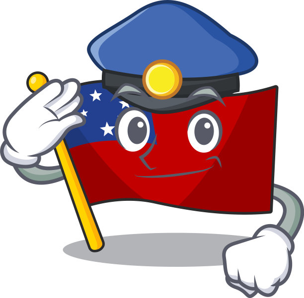 旗帜萨摩亚滚动卡通吉祥物风格的警察图片下载