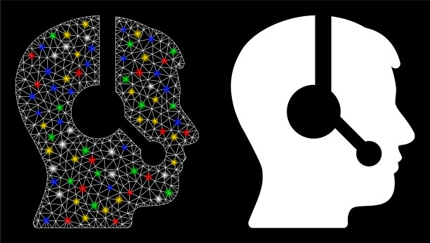 明亮的网格胴体操作员图标与耀斑图片下载