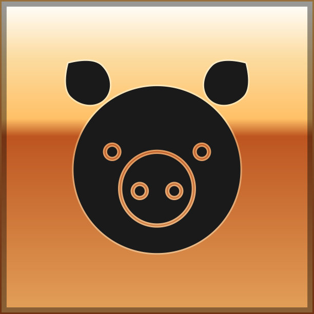 黑猪生肖图标孤立黄金图片下载