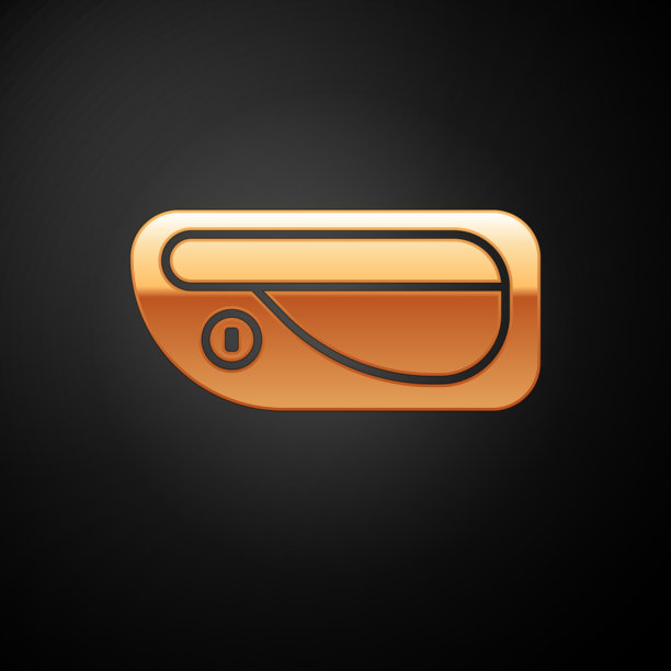 金色的车门把手图标隔离在黑色上图片下载