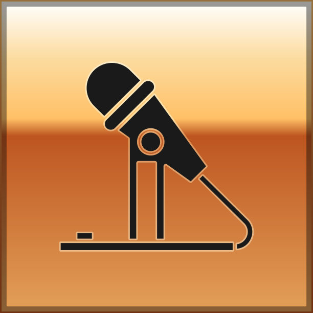 黑色麦克风图标孤立在黄金背景图片下载