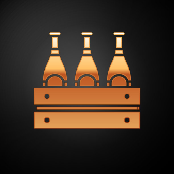 金色包装啤酒瓶图标孤立在黑色图片下载