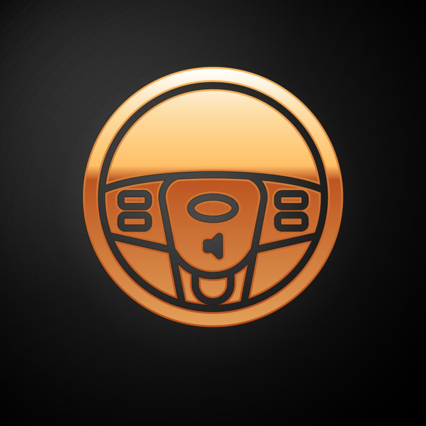 金色方向盘图标孤立在黑色图片下载