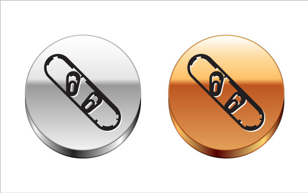 黑色线滑雪板图标孤立在白色图片下载