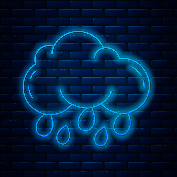 发光的霓虹线云与雨的图标隔离图片下载