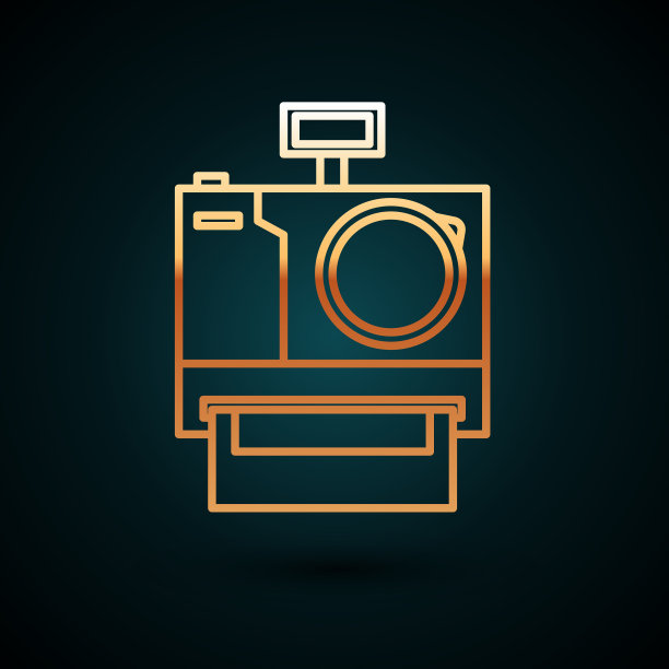 金色线照片相机图标孤立在深蓝色图片下载