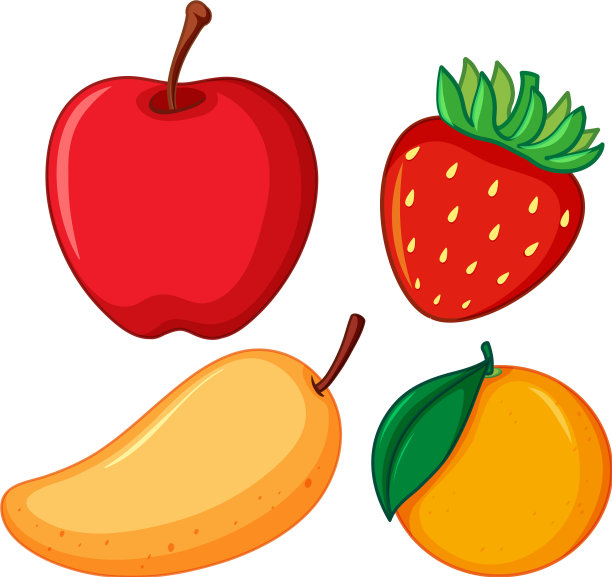 四种不同的水果在白色的背景图片下载