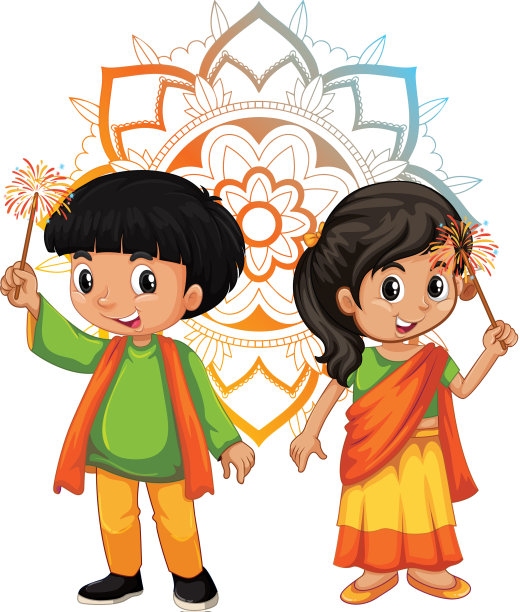 印度男孩和女孩的曼荼罗图案图片下载