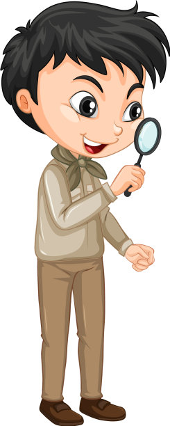 男孩穿着狩猎服，拿着放大镜图片下载