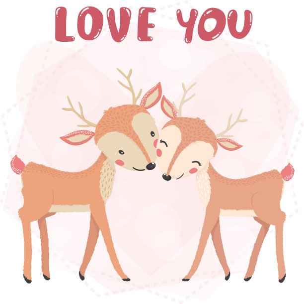 2、扁可爱的一对驯鹿笑着用爱亲吻图片下载