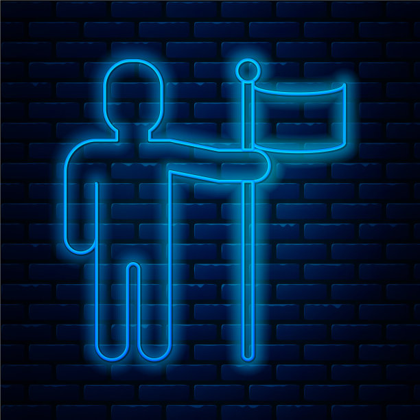 发光的霓虹线手举旗帜图标孤立图片下载