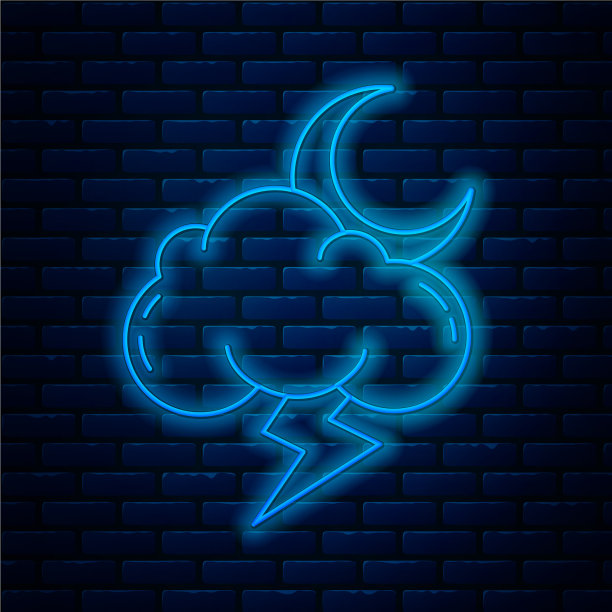 霓虹灯线风暴图标孤立在砖块上图片下载