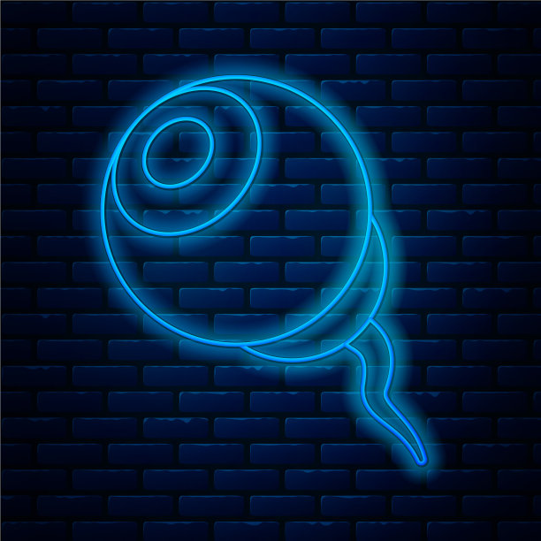 发光的霓虹灯线眼睛图标孤立在砖墙上图片下载