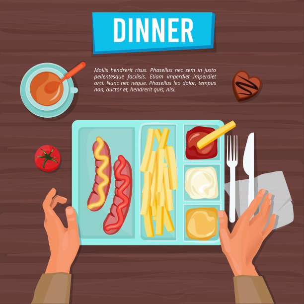 午餐俯视图学校的食物托盘在桌子上排序图片下载